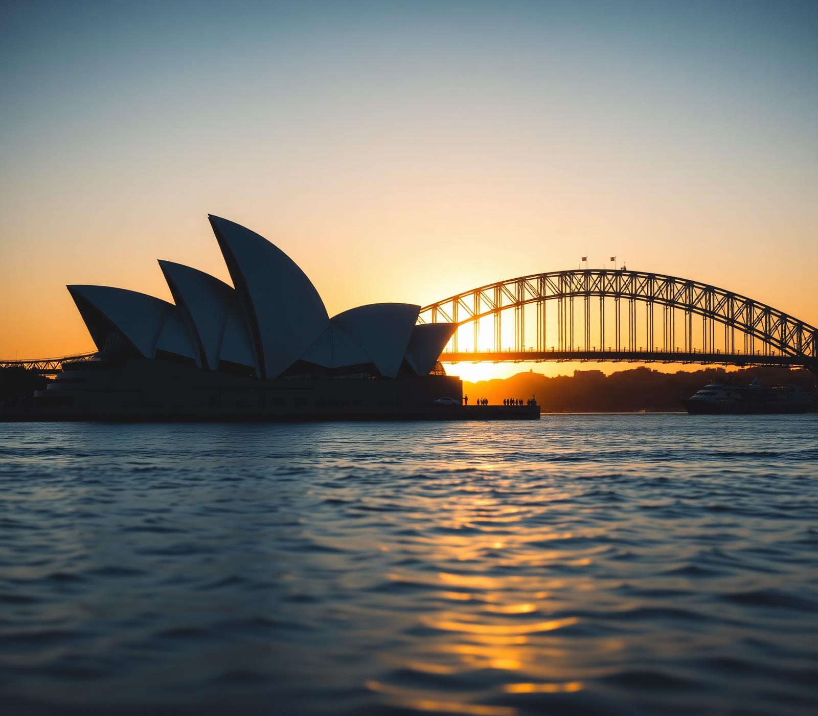 Sydney Opera House and Harbour Bridge at golden hour